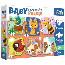 Puzzle progresiv Trefl Primo Baby cu animale, 6 jocuri educative 2+ ani