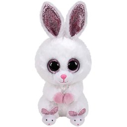 Iepuras de plus TY Boos 15 cm, alb, cu papucei sclipitori