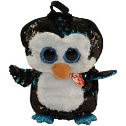Rucsac de plus TY Waddles cu paiete, model pinguin, 25 cm