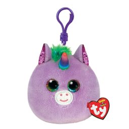 Breloc din plus TY Unicorn Rosette violet, 8,5 cm, Squishy Beanies