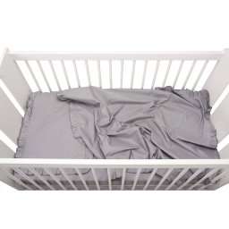 Set lenjerie patut bebe din bumbac 70x140, brodat cu volan, gri