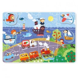 Puzzle educativ cu vehicule pentru copii, 18 piese, carton rezistent