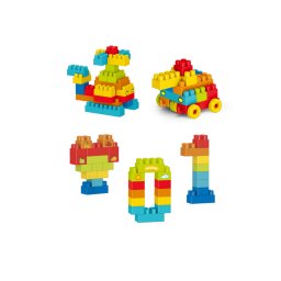 Set cuburi de construit pentru copii, 120 piese colorate cu roti