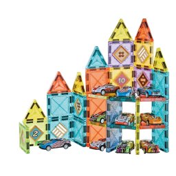 Joc magnetic de construit parcare pentru masinute, 59 piese, 3 ani+