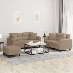 Set de canapele cu perne, 3 piese, cappuccino, piele ecologica GartenMobel Dekor