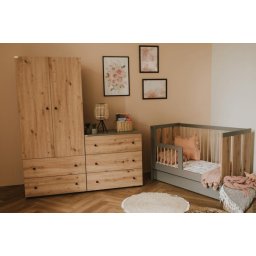 Set mobilier camera bebelusi Klups Pauline cu patut si saltea, grafit-stejar
