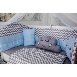 Lenjerie pentru patut bebe MyKids Cloud gri-albastru, 10 piese, 120x60 cm
