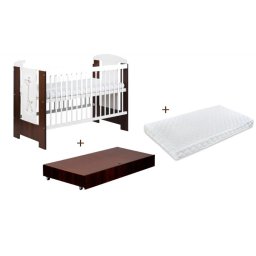 Patut bebe Klups Little Giraffe wenge cu sertar si saltea 120x60