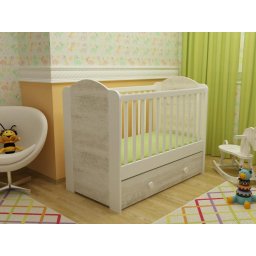 Patut bebe MyKids Happy cu sertar si leganare, Alb-Antik 120x60 cm