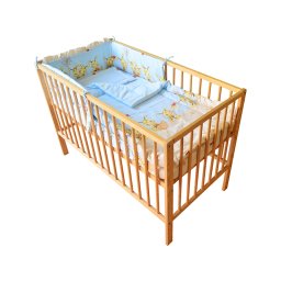 Lenjerie pentru patut bebe MyKids Albinuta Albastru, 4 piese, 140x70 cm
