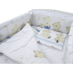 Lenjerie pentru patut bebe MyKids Teddy Play Blue, 4 piese, 140x70 cm
