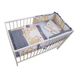 Lenjerie pentru patut bebe MyKids Teddy Friends gri, 4 piese, 120x60 cm
