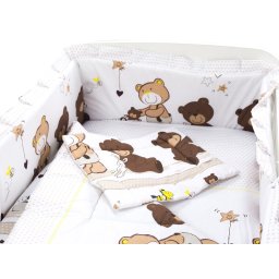 Lenjerie patut bebe MyKids Teddy Play maro, 4 piese, 140x70 cm