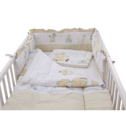 Lenjerie pentru patut bebe MyKids Teddy Play bej, 4 piese, 140x70 cm