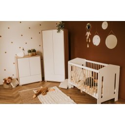 Set mobilier camera bebe Klups IDA Natur-Alb cu patut, dulap si saltea