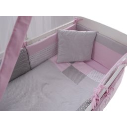 Lenjerie pentru patut bebe MyKids Dots Pink-Grey, 11 piese, 120x60 cm