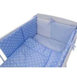 Lenjerie pentru patut bebe MyKids Light Stars Blue, 11 piese, 120x60 cm