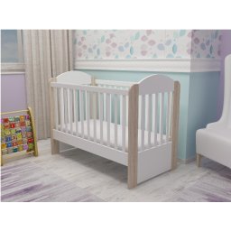 Patut din lemn MyKids Olivia alb-natur cu laterala culisanta 120x60 cm