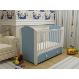 Patut bebe MyKids MIKI cu sertar si 3 niveluri, alb-albastru