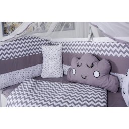 Lenjerie pentru patut bebe MyKids Cloud 10 piese gri-alb 120x60 cm