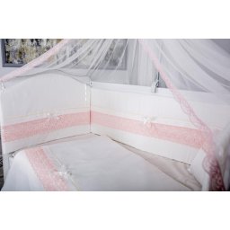 Lenjerie pentru patut bebe MyKids 11 piese roz cu baldachin 120x60 cm