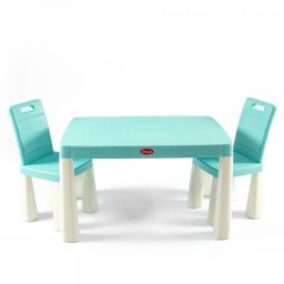 Set masa copii cu 2 scaune MyKids, plastic rezistent, turcoaz