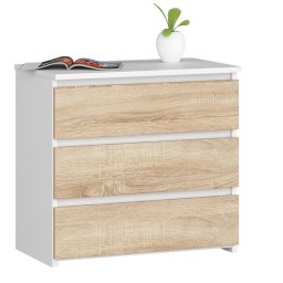 Noptiera dormitor cu 3 sertare, PAL 16 mm, alb si stejar sonoma, 60x35x57 cm