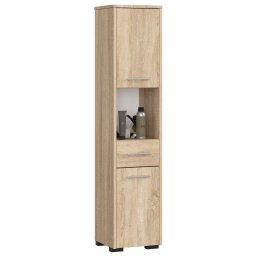 Dulap baie tip coloana cu 2 usi, sertar si rafturi, stejar sonoma, 140 cm