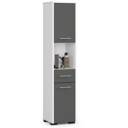 Dulap baie tip coloana cu 2 usi si sertar, 30x30x140 cm, alb grafit
