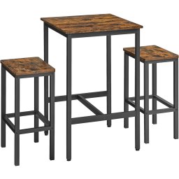 Set masa de bar cu 2 scaune Vasagle, stil industrial, maro rustic