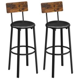 Set 2 scaune de bar VASAGLE cu spatar, sezut tapitat, maro rustic si negru
