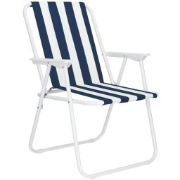Scaun de plaja pliabil Sersimo GC050 cu cotiere, 100 kg, alb-albastru