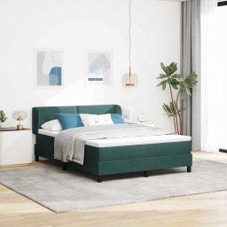 Pat cu arcuri cu headboard Verde închis 140 x 190 cm Catifea GartenMobel Dekor