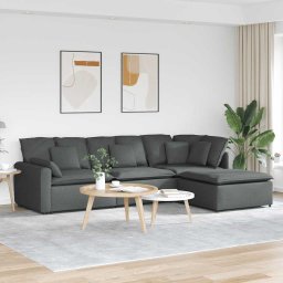 Canapea modulara cu taburet si perne material textil gri închis GartenMobel Dekor