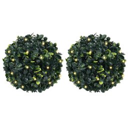 Mingi artificiale din lemn de cimis cu lumini LED 2 buc Verde GartenMobel Dekor