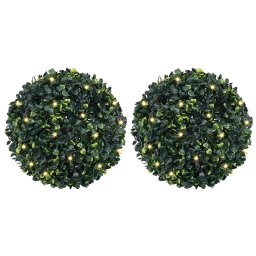 Mingi artificiale din lemn de cimis cu lumini LED 2 buc Verde GartenMobel Dekor
