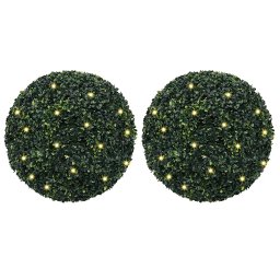 Mingi artificiale din lemn de cimis cu lumini LED 2 buc Verde GartenMobel Dekor