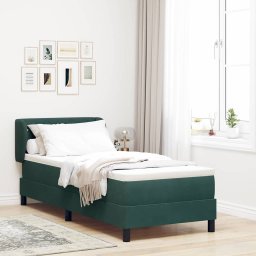 Pat cu arcuri cu headboard Verde închis 80 x 200 cm Catifea GartenMobel Dekor
