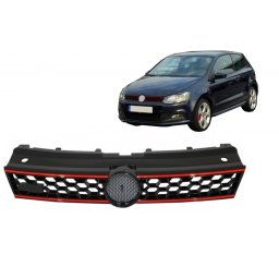 Grila centrala VW Polo 6R/6C GTI Design, negru mat cu linie rosie