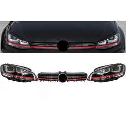 Faruri LED cu semnal dinamic si grila GTI rosie pentru VW Golf 7