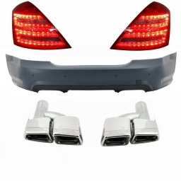 Bara spate Mercedes S-Class W221 2005-2011 cu stopuri LED si ornamente evacuare