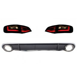 Difuzor bara spate Audi A4 B8 RS4 Design cu stopuri LED si ornamente evacuare