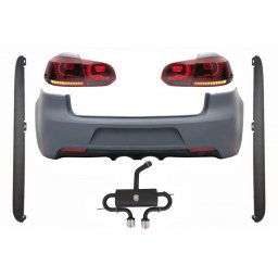 Kit bara spate VW Golf 6 VI R20 cu evacuare, praguri si stopuri LED fumurii