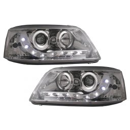 Faruri LED DRL crom cu proiector pentru VW Transporter T5 2003-2009