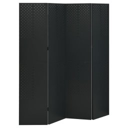 Paravan de camera cu 4 panouri, negru, 160x180 cm, otel GartenMobel Dekor