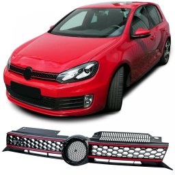 Grila radiator negru lucios cu benzi rosii pentru VW Golf 6 GTI 2008-2013
