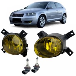 Set proiectoare ceata galbene cu becuri H11 pentru Audi A3 8P si A4 B6 B7