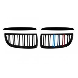 Grile duble radiator negru lucios cu decor M pentru BMW Seria 3 E90 E91 2005-2008