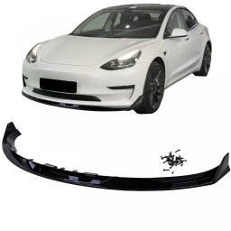 Spoiler frontal negru lucios cu buza sport pentru Tesla Model 3 2018+