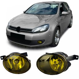 Set proiectoare ceata galbene din sticla pentru VW Golf 6, Caddy, Jetta, Tiguan